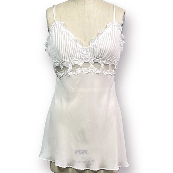 Linea Donatella Camisole Polyester Silk Chiffons Pintucks Lace Sz L Bridal White - Picture 1 of 9